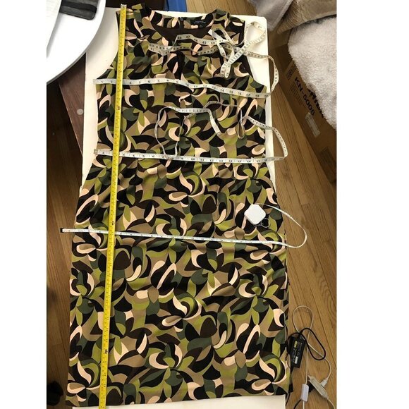 Tahari ASL Abstract Print Green Brown Cream Sleeveless Midi Dress Sz14 - Picture 15 of 16